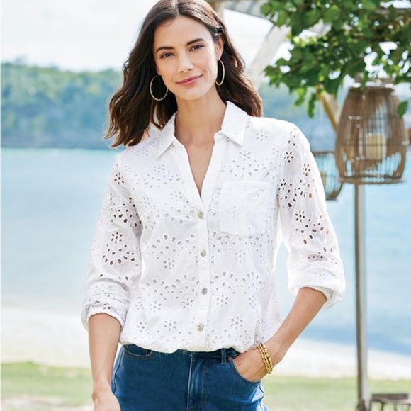 Soft Surroundings Jovana Eyelet Button-Down Shirt - Picture 2 of 15